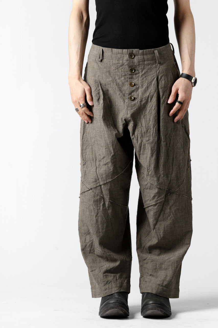 YUTA MATSUOKA cross switch cropped pants / spec dyed canvas (khaki)