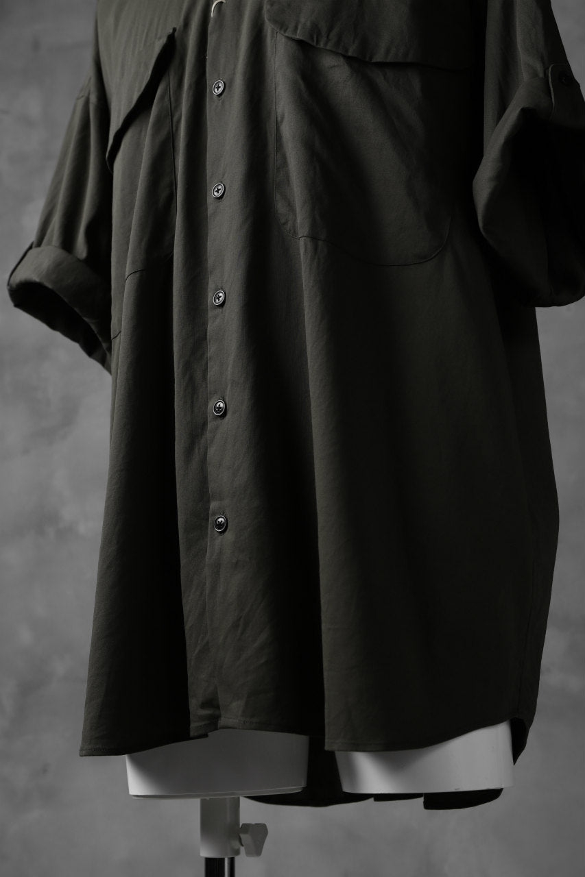 KLASICA LOOSE HALF SLEEVE SHIRT / DOUBLE VOILE CLOTH (GARMENT WASHED) (OLIVE)