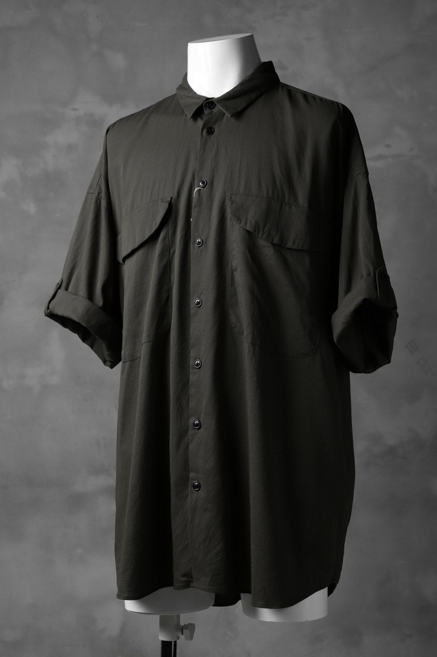 KLASICA LOOSE HALF SLEEVE SHIRT / DOUBLE VOILE CLOTH (GARMENT WASHED) (OLIVE)