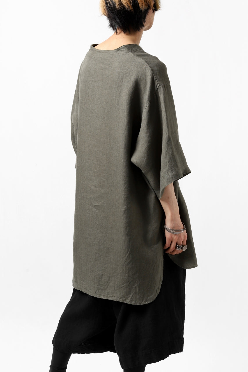 Load image into Gallery viewer, COLINA KEY NECK PULLOVER SHIRT / HERRINGBONE LINEN (OLIVE)