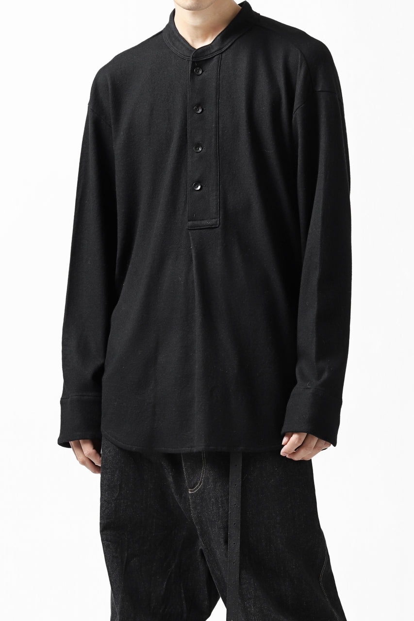 COLINA BANDED COLLAR PULLOVER SHIRT / SUPER 140s WASHABLE WOOL (BLACK)