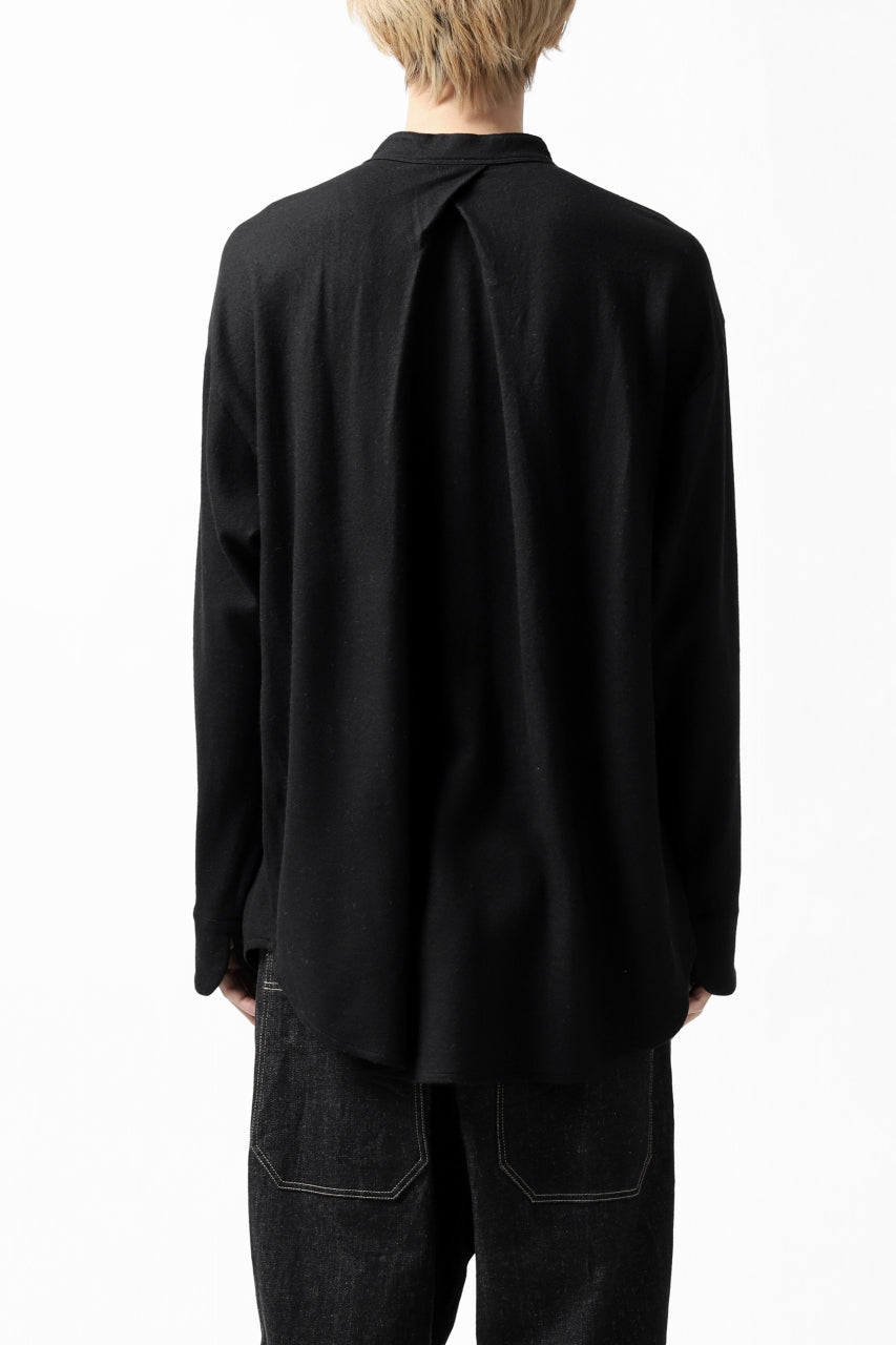 COLINA BANDED COLLAR PULLOVER SHIRT / SUPER 140s WASHABLE WOOL (BLACK)