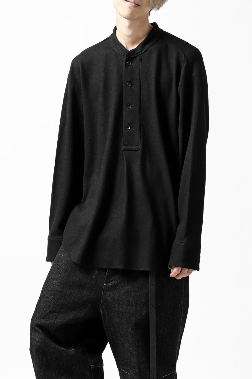 COLINA BANDED COLLAR PULLOVER SHIRT / SUPER 140s WASHABLE WOOL (BLACK)