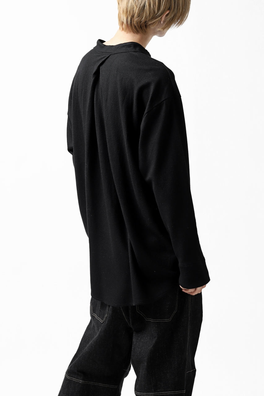 COLINA BANDED COLLAR PULLOVER SHIRT / SUPER 140s WASHABLE WOOL (BLACK)