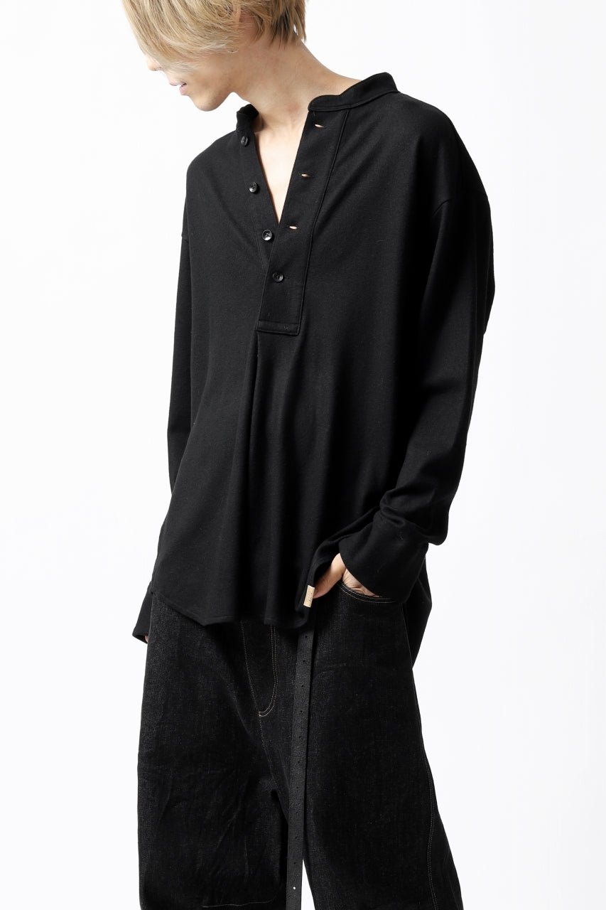 COLINA BANDED COLLAR PULLOVER SHIRT / SUPER 140s WASHABLE WOOL (BLACK)