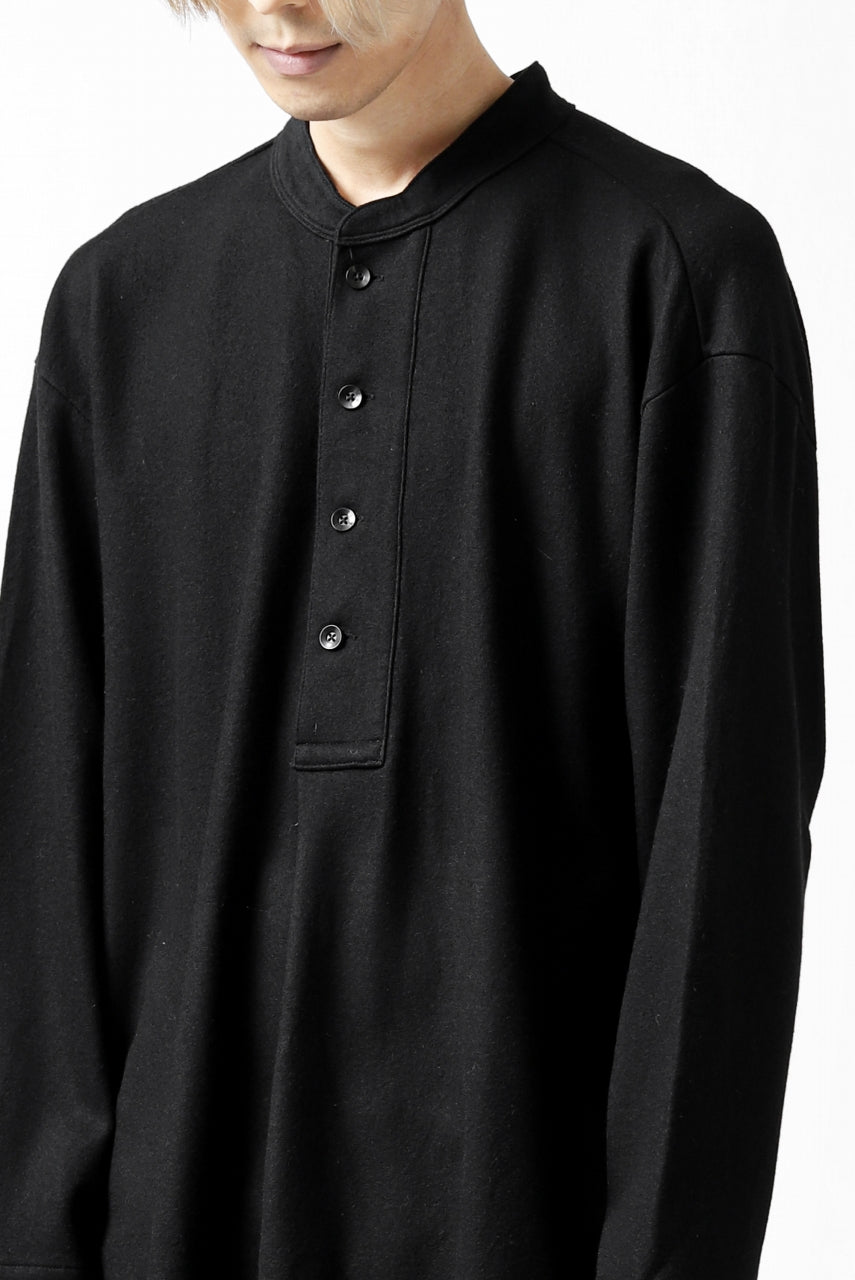 COLINA BANDED COLLAR PULLOVER SHIRT / SUPER 140s WASHABLE WOOL (BLACK)