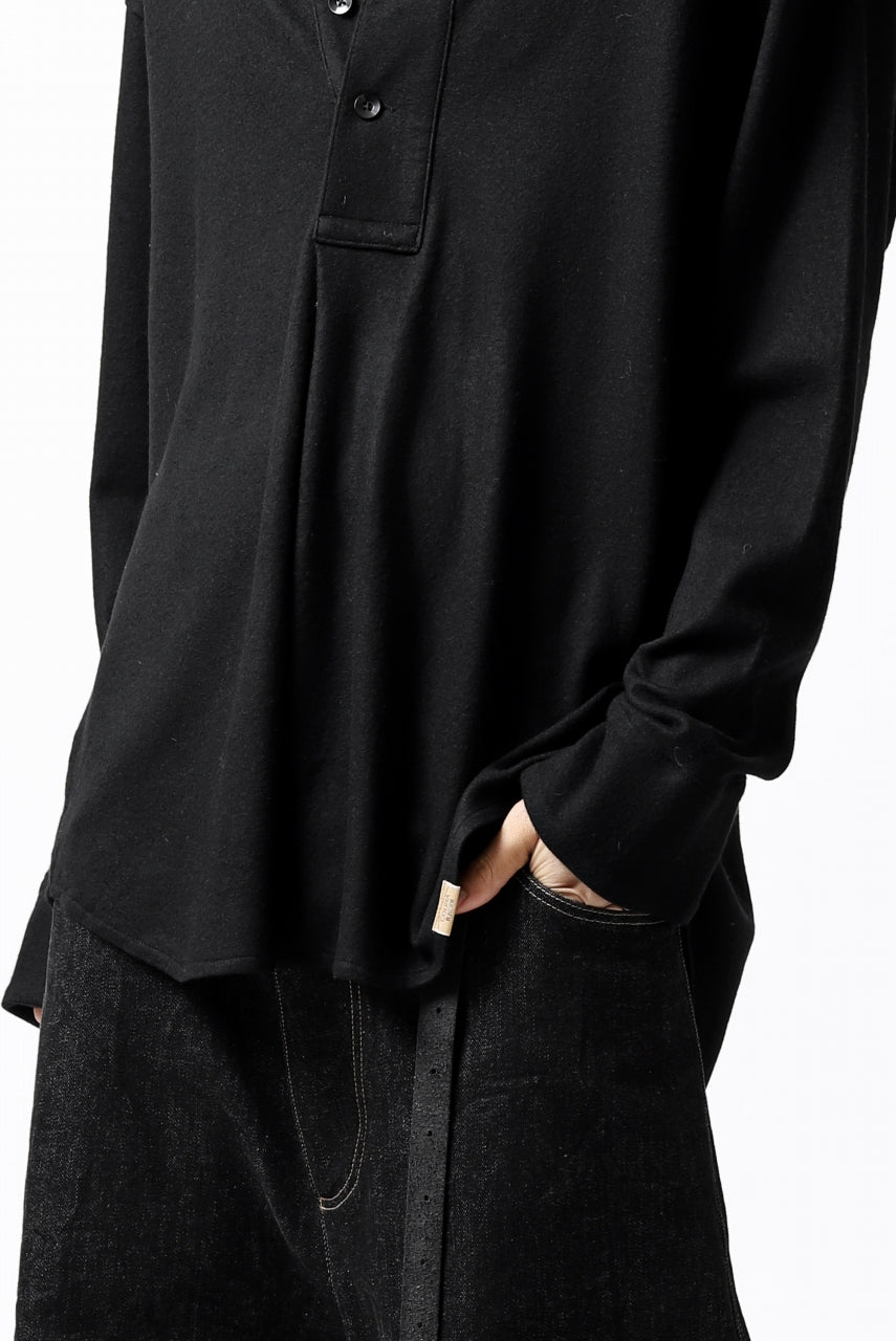 COLINA BANDED COLLAR PULLOVER SHIRT / SUPER 140s WASHABLE WOOL (BLACK)