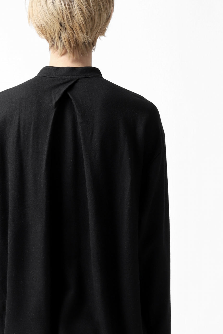 COLINA BANDED COLLAR PULLOVER SHIRT / SUPER 140s WASHABLE WOOL (BLACK)