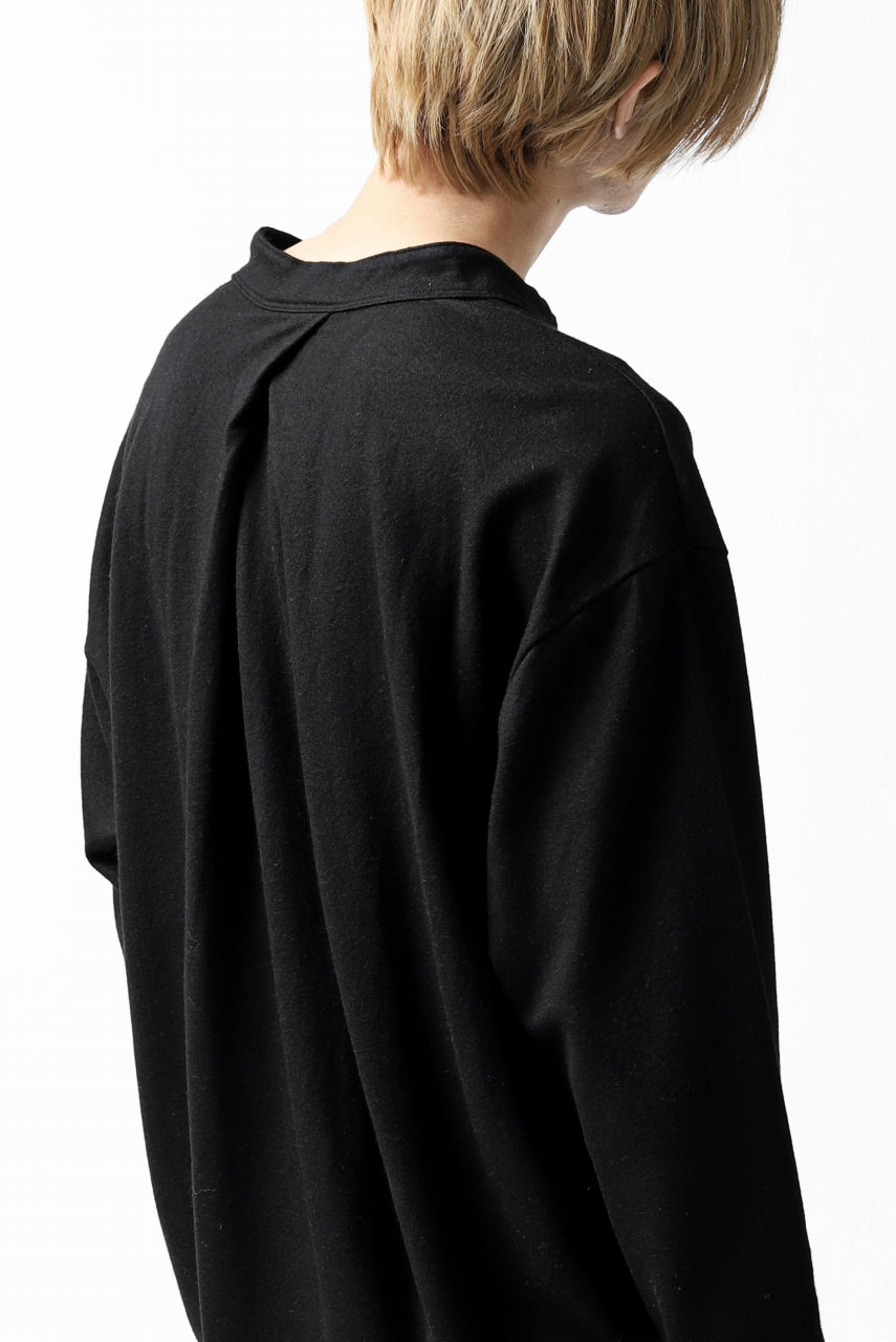 COLINA BANDED COLLAR PULLOVER SHIRT / SUPER 140s WASHABLE WOOL (BLACK)