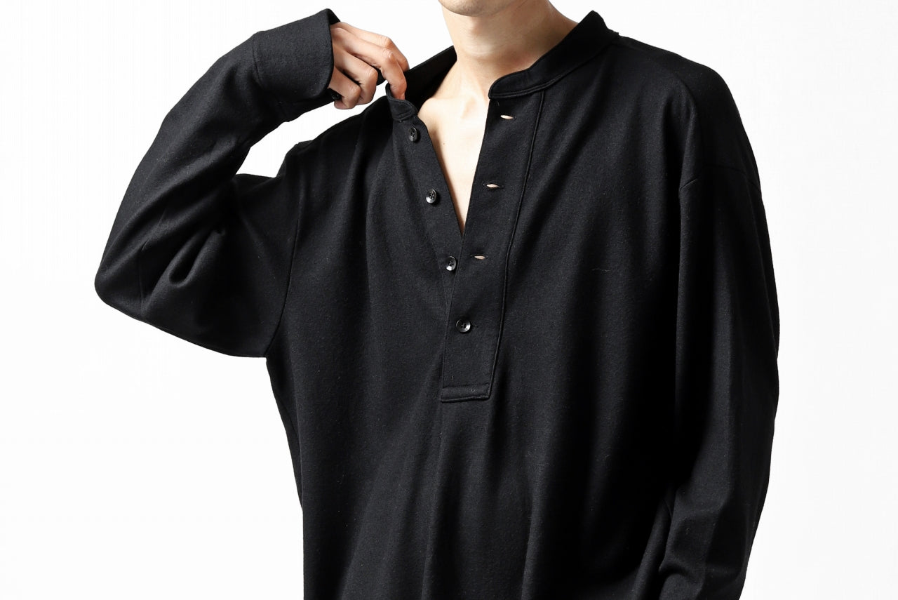 COLINA BANDED COLLAR PULLOVER SHIRT / SUPER 140s WASHABLE WOOL (BLACK)