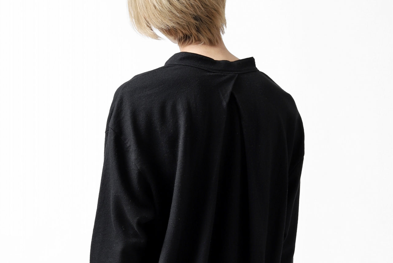 COLINA BANDED COLLAR PULLOVER SHIRT / SUPER 140s WASHABLE WOOL (BLACK)