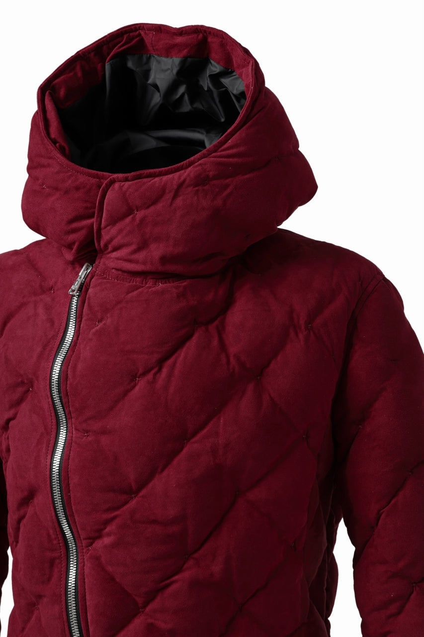 ISAMU KATAYAMA BACKLASH HOODED DOWN JACKET / [REVERSE KANGAROO LEATHER / POLISH WHITE GOOSE] (RED)