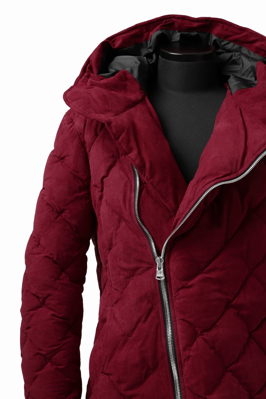 Load image into Gallery viewer, ISAMU KATAYAMA BACKLASH HOODED DOWN JACKET / [REVERSE KANGAROO LEATHER / POLISH WHITE GOOSE] (RED)