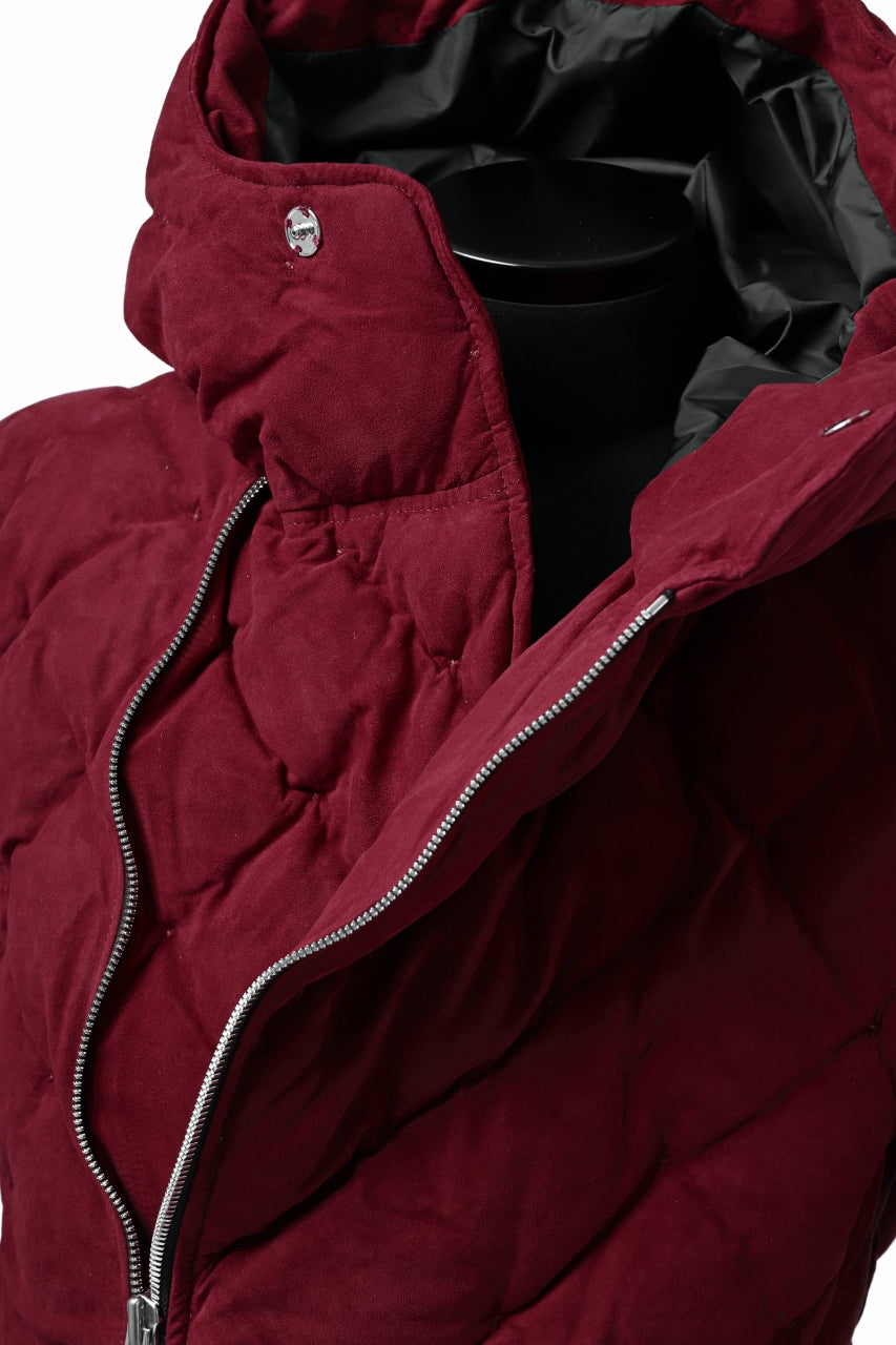 ISAMU KATAYAMA BACKLASH HOODED DOWN JACKET / [REVERSE KANGAROO LEATHER / POLISH WHITE GOOSE] (RED)