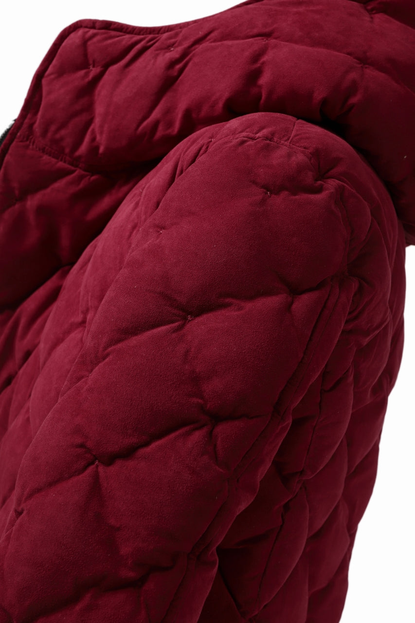 ISAMU KATAYAMA BACKLASH HOODED DOWN JACKET / [REVERSE KANGAROO LEATHER / POLISH WHITE GOOSE] (RED)