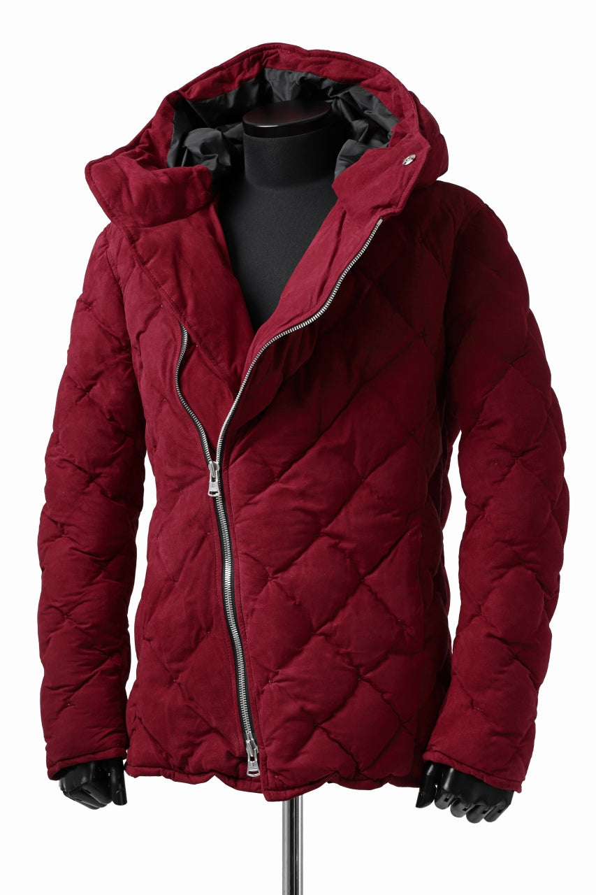 ISAMU KATAYAMA BACKLASH HOODED DOWN JACKET / [REVERSE KANGAROO LEATHER / POLISH WHITE GOOSE] (RED)