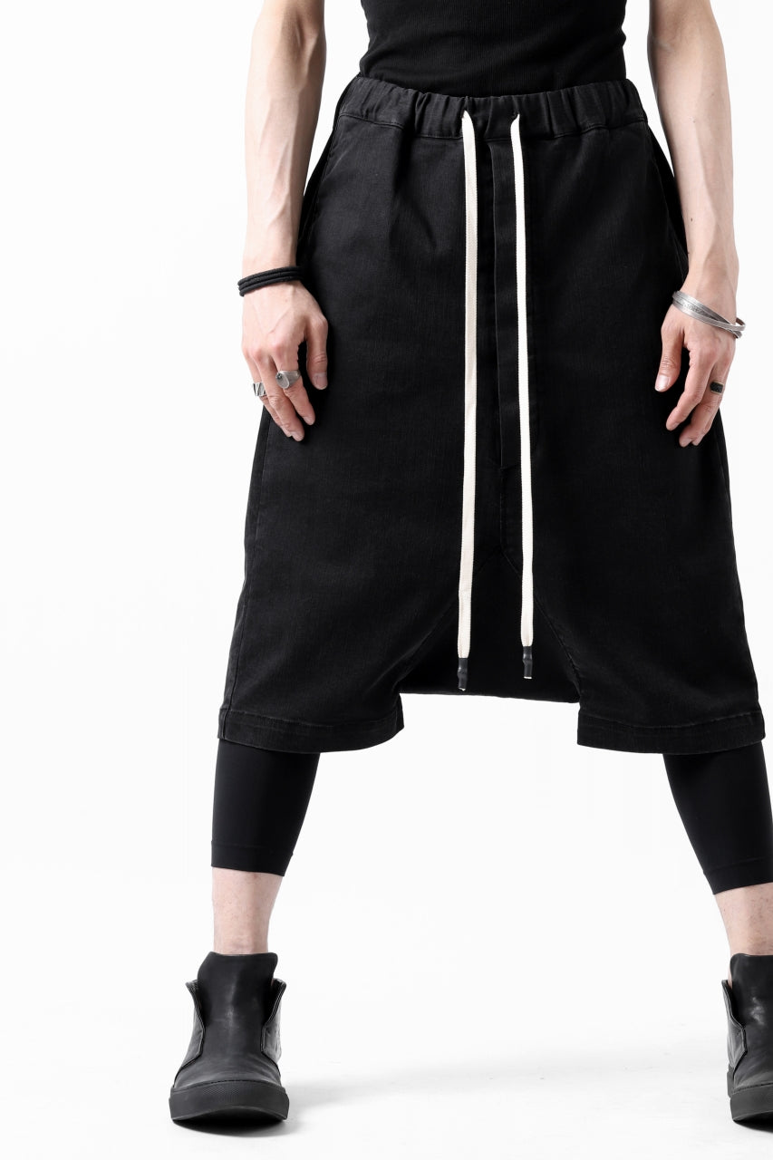 ISAMU KATAYAMA BACKLASH SARROUEL DENIM SHORTS / EXTREME STRETCH WASHER (BLACK)