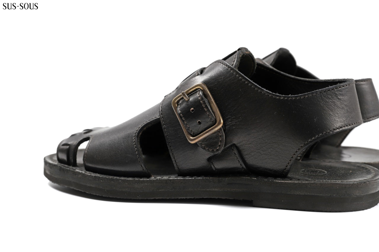 sus-sous sandal shoes / italy oiled cow leather *hand dyed (BLACK BROWN)