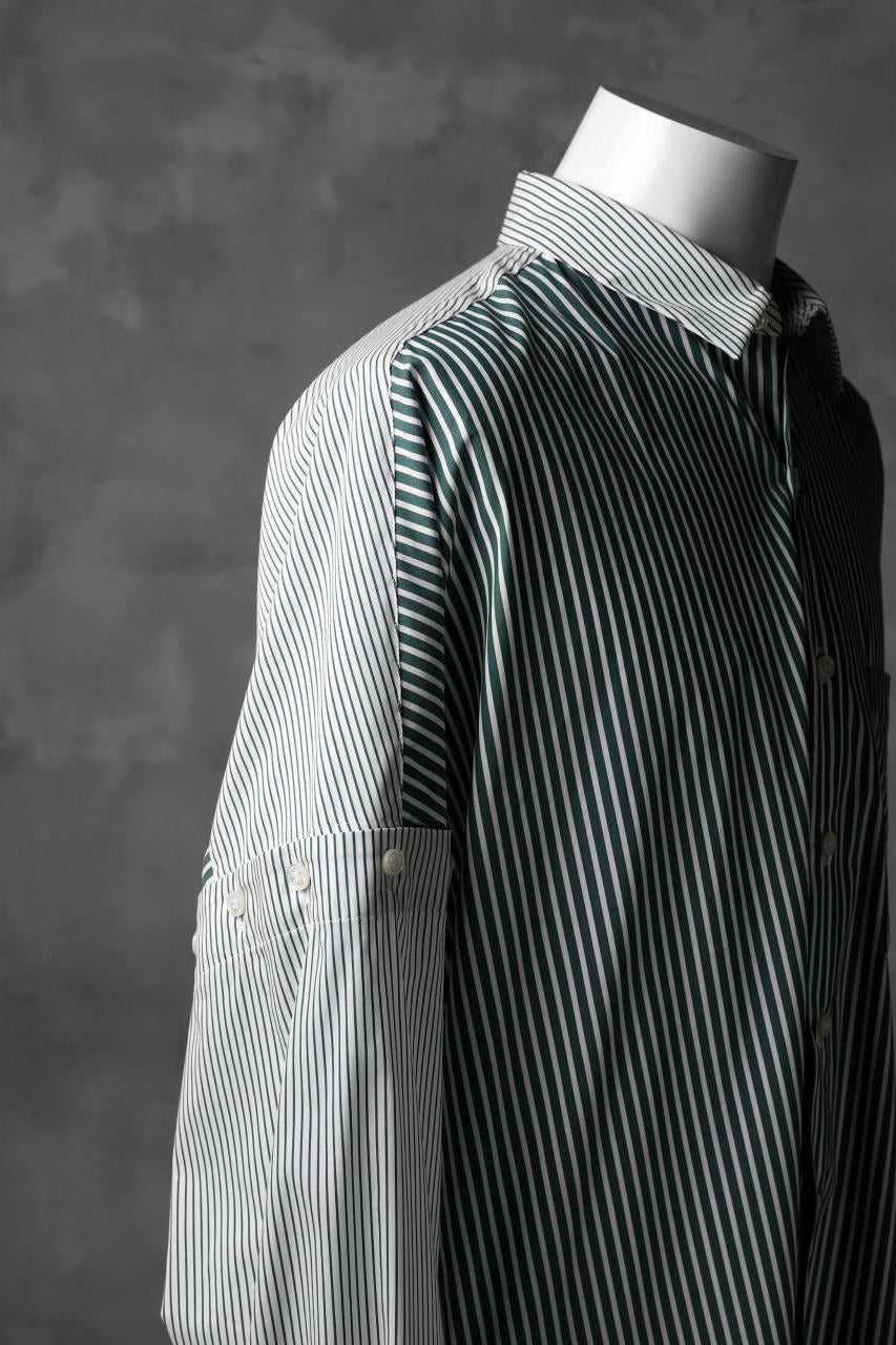 KAZUYUKI KUMAGAI Paneled Shirt Detachable-Detail / Stretch Stripe (S.GREEN)
