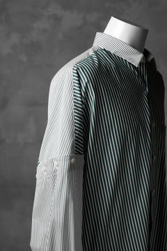 画像をギャラリービューアに読み込む, KAZUYUKI KUMAGAI Paneled Shirt Detachable-Detail / Stretch Stripe (S.GREEN)