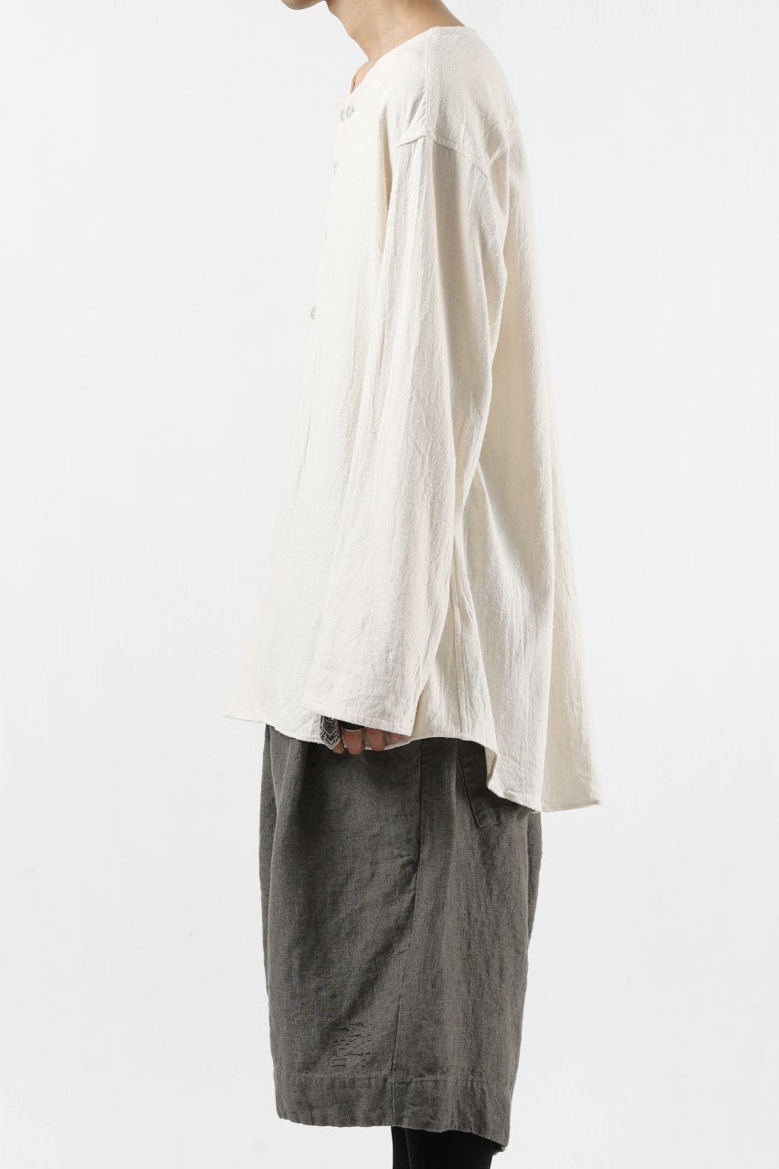 YUTA MATSUOKA round neck fly front shirts / cotton silk nep viera (white)