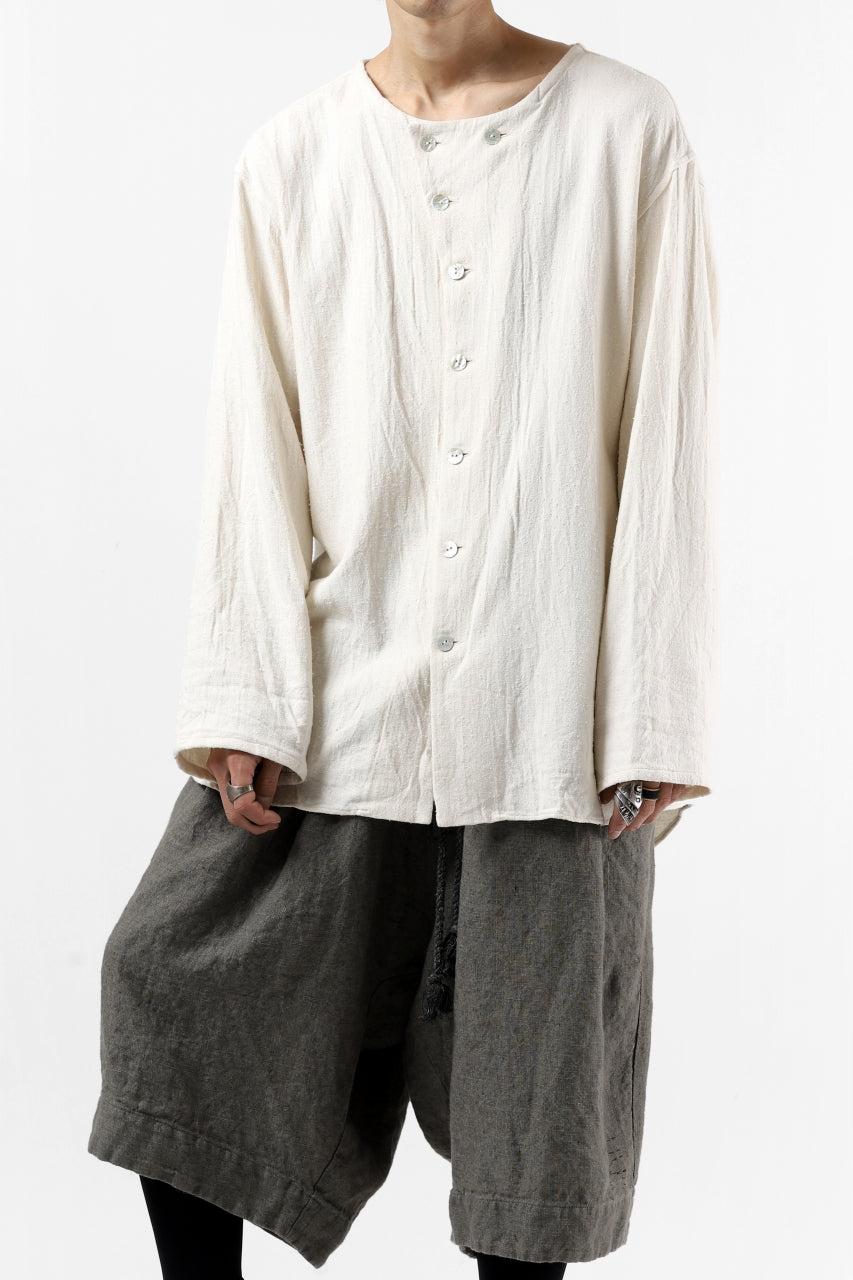 Load image into Gallery viewer, YUTA MATSUOKA round neck fly front shirts / cotton silk nep viera (white)