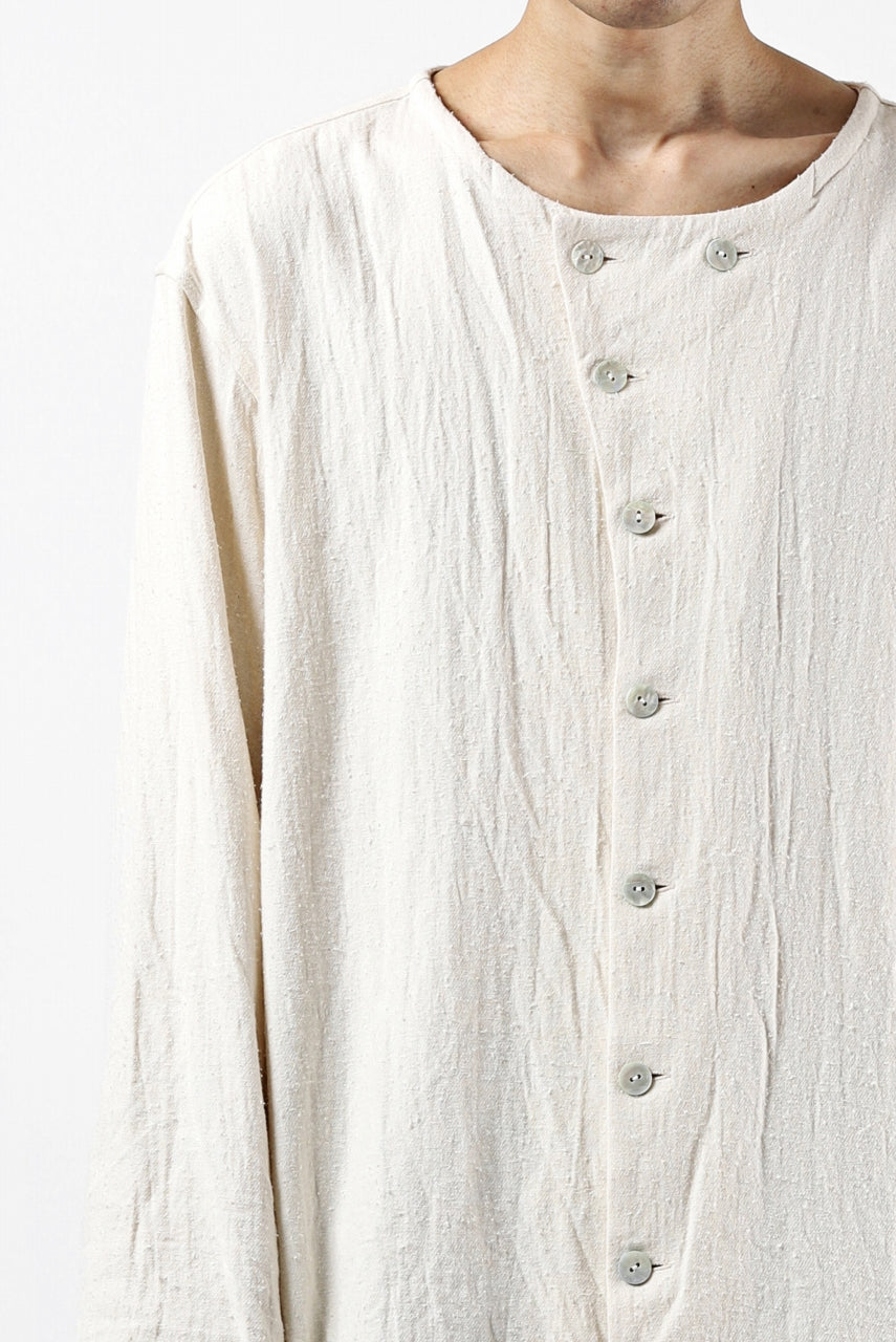 YUTA MATSUOKA round neck fly front shirts / cotton silk nep viera (white)