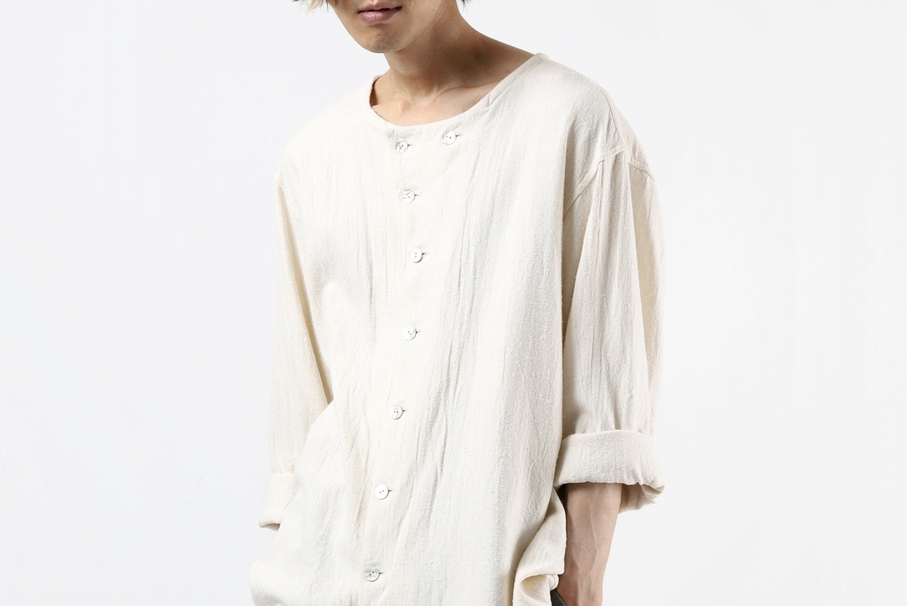 YUTA MATSUOKA round neck fly front shirts / cotton silk nep viera (white)