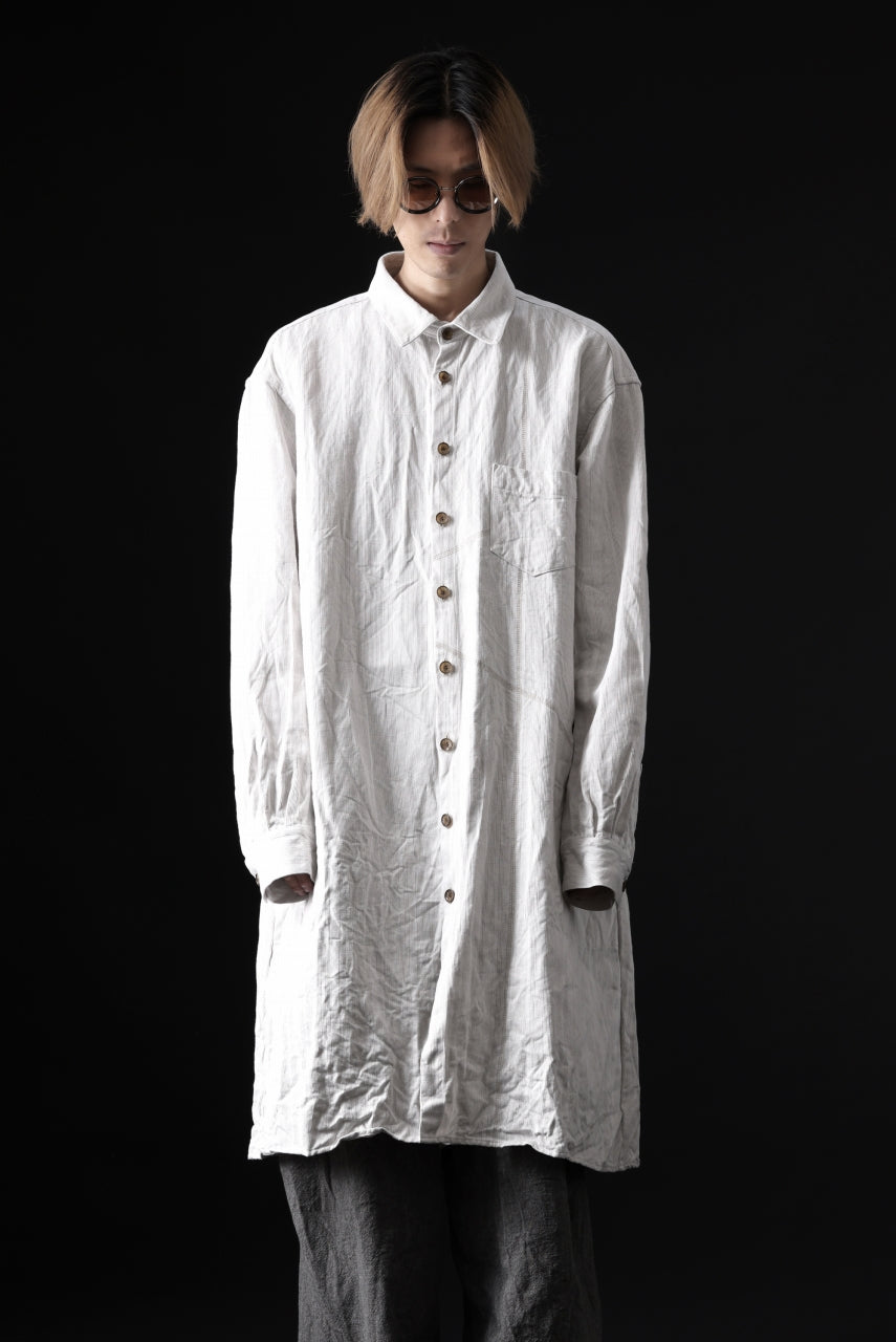 YUTA MATSUOKA shirt-coat / washed cotton linen stripe (off white 