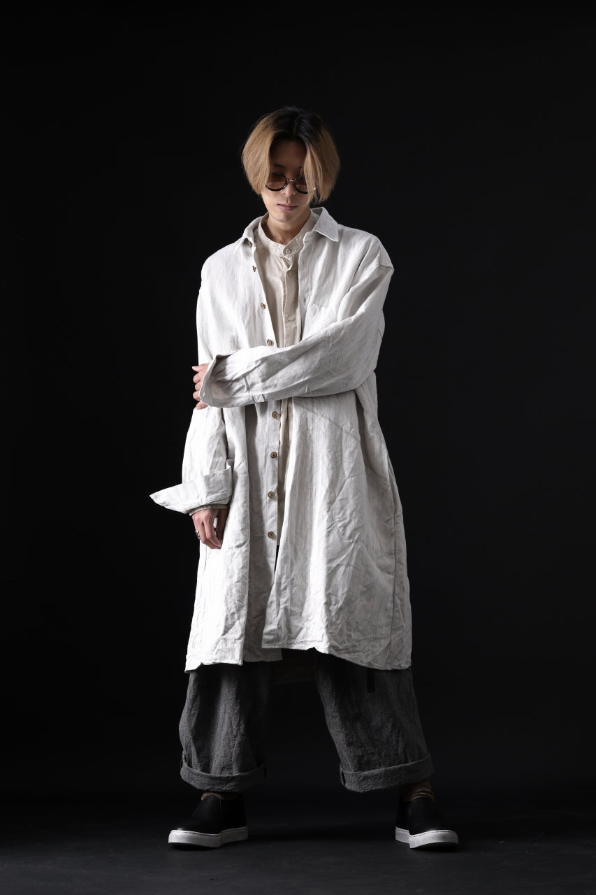 YUTA MATSUOKA shirt-coat / washed cotton linen stripe (off white