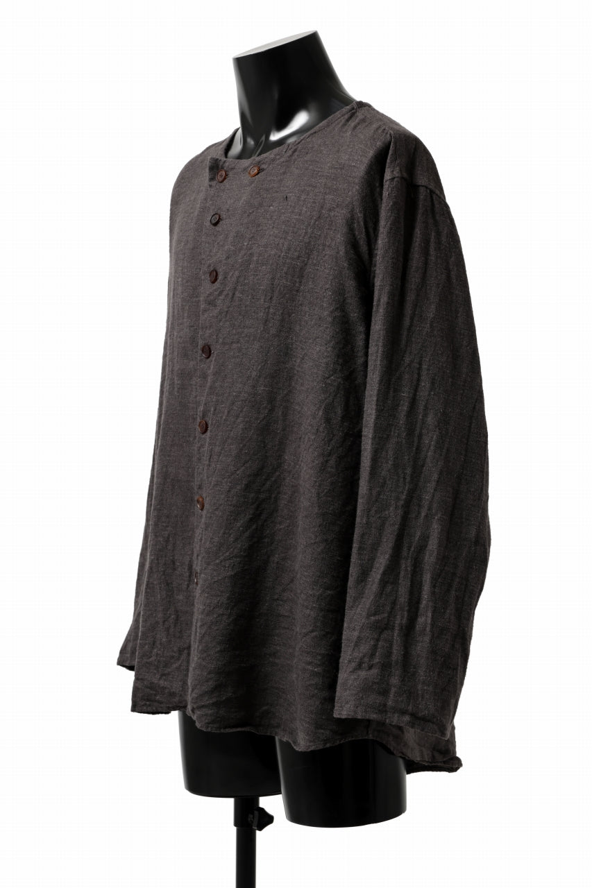 YUTA MATSUOKA exclusive round neck shirt / brushed linen canvas (brown)