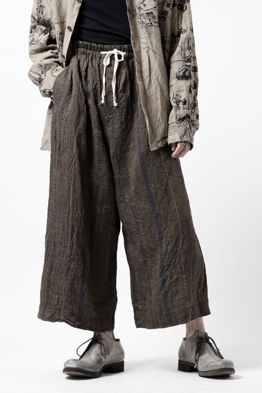 YUTA MATSUOKA buggy trousers / natural wrinkles linen (dark brown stripe)