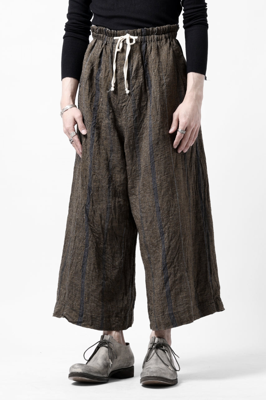 画像をギャラリービューアに読み込む, YUTA MATSUOKA buggy trousers / natural wrinkles linen (dark brown stripe)