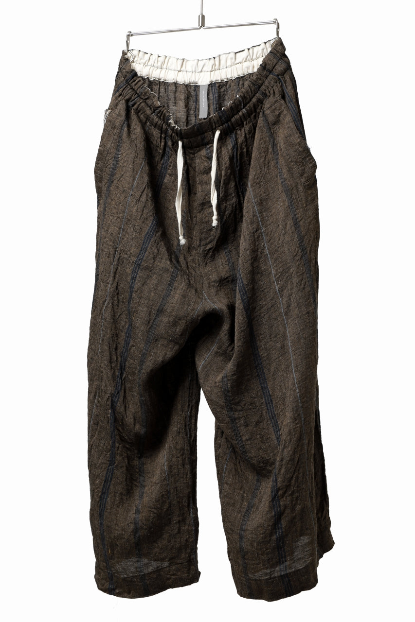 YUTA MATSUOKA buggy trousers / natural wrinkles linen (dark brown stripe)