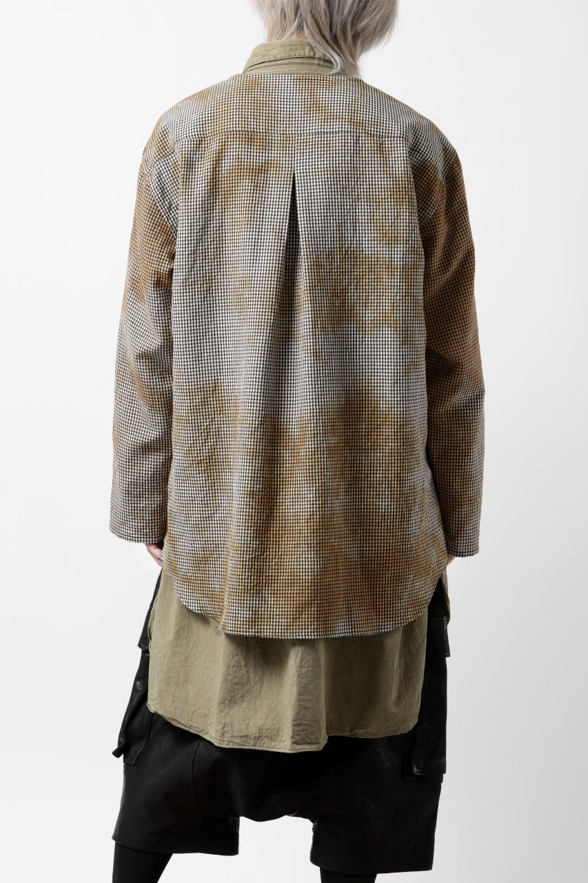 画像をギャラリービューアに読み込む, YUTA MATSUOKA exclusive round neck shirt / mottled dyeing dead stock woven (gingham check)