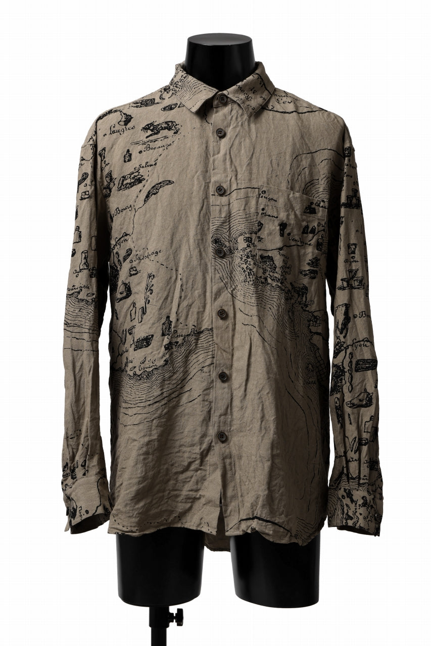 YUTA MATSUOKA plain shirt / washer linen untique print (beige)
