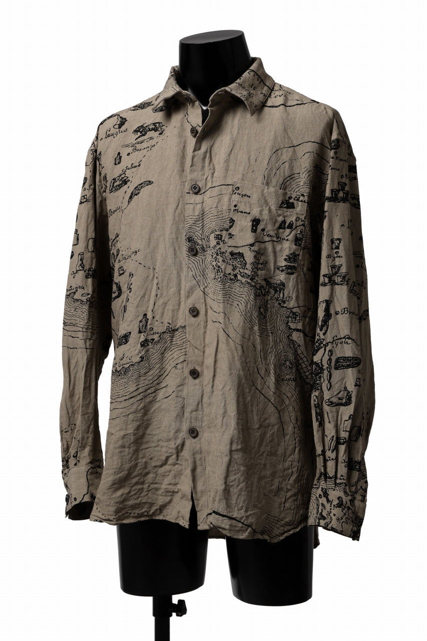 YUTA MATSUOKA plain shirt / washer linen untique print (beige)