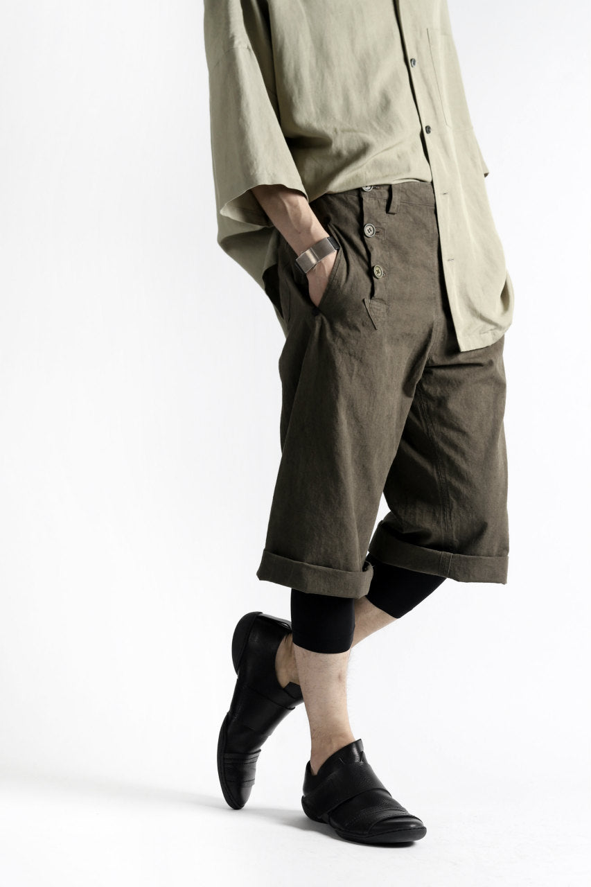 daska marin short pants / cotton linen sumi dyed (KHAKI BROWN)