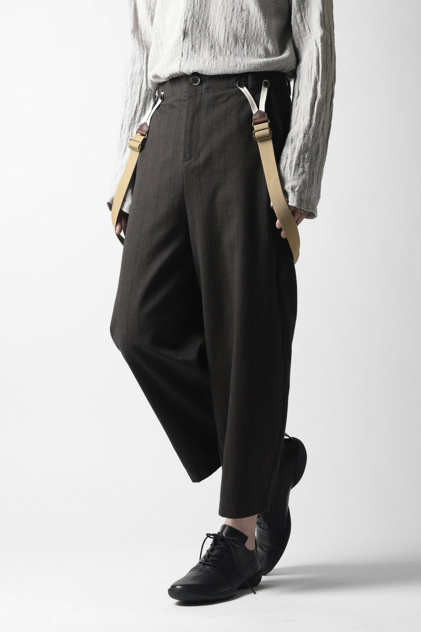 Load image into Gallery viewer, Aleksandr Manamis Wide Cropped Pant wt. Suspender / Brown Stripe