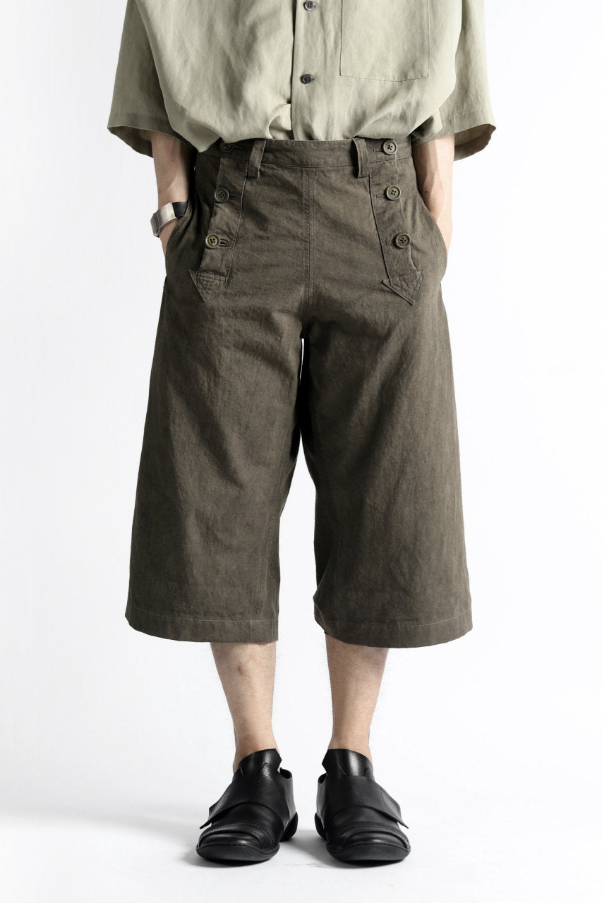 daska marin short pants / cotton linen sumi dyed (KHAKI BROWN)