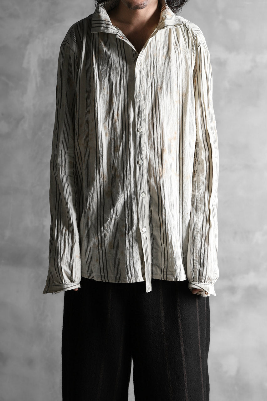 Aleksandr Manamis High Collar Stripe Shirt / Tea Stain Dyed