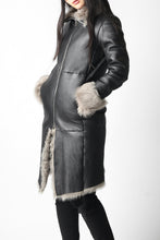 Load image into Gallery viewer, incarnation exclusive SHEEP SHEARLING MOUTON ZIP FRONT COAT (BLACK×GREY)