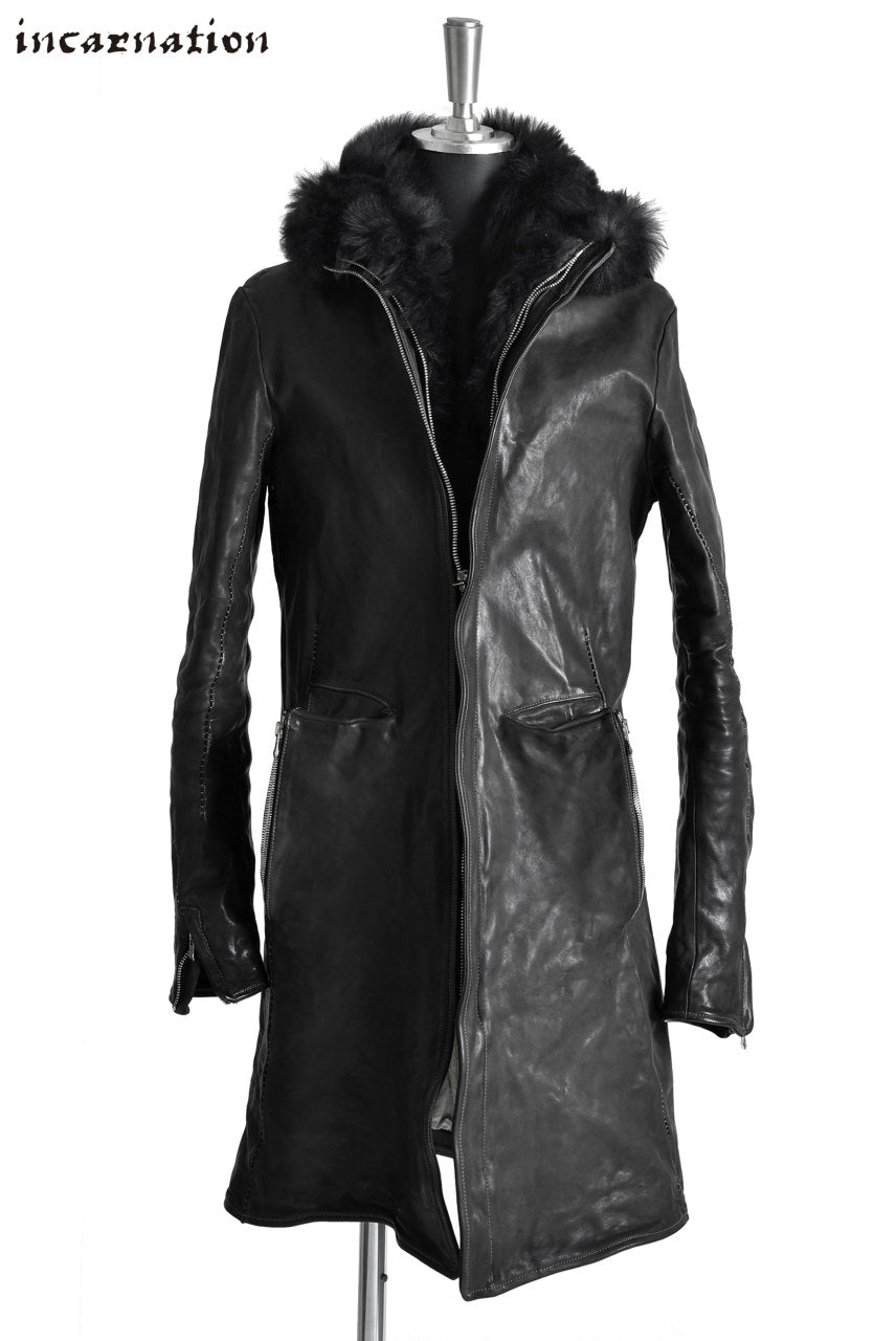 incarnation HORSE LEATHER MODS COAT with MOUTON HOODIE / OVERLOCKED
