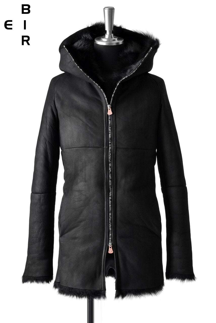 ierib exclusive hooded half coat / Toscana Baby Sheep Shearling (BLACK)