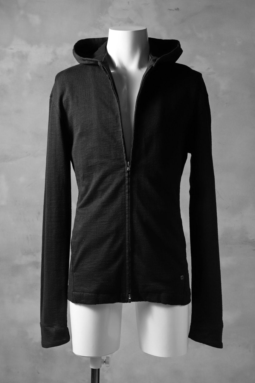 blackcrow set-in hoodie zip parka / cotton&ramie jersey (black)