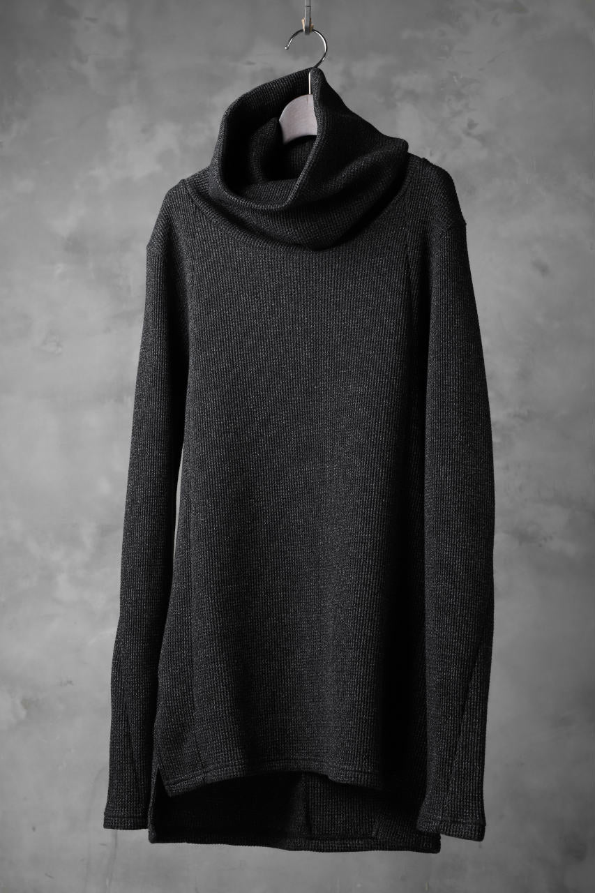 画像をギャラリービューアに読み込む, A.F ARTEFACT exclusive DUSTY WAFFLE DRAPED HIGH NECK TOPS (MELANGE BLACK)