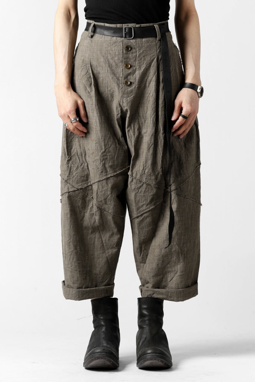 YUTA MATSUOKA cross switch cropped pants / spec dyed canvas (khaki)