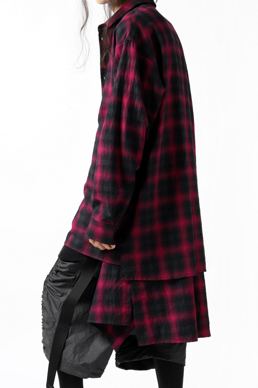 A.F ARTEFACT "OMBRE" LAYERED LONG CHECK SHIRT (BLACK x RED)