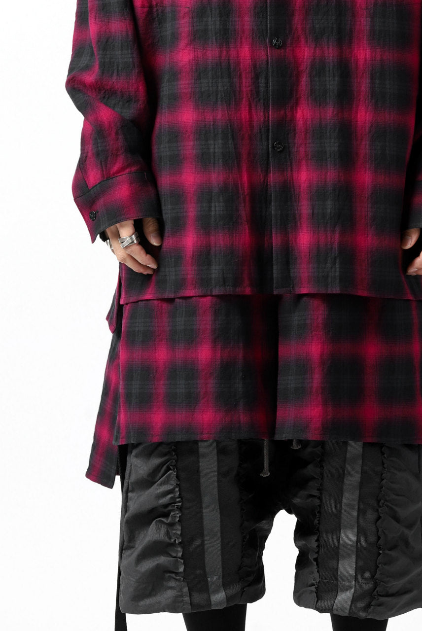 画像をギャラリービューアに読み込む, A.F ARTEFACT &quot;OMBRE&quot; LAYERED LONG CHECK SHIRT (BLACK x RED)