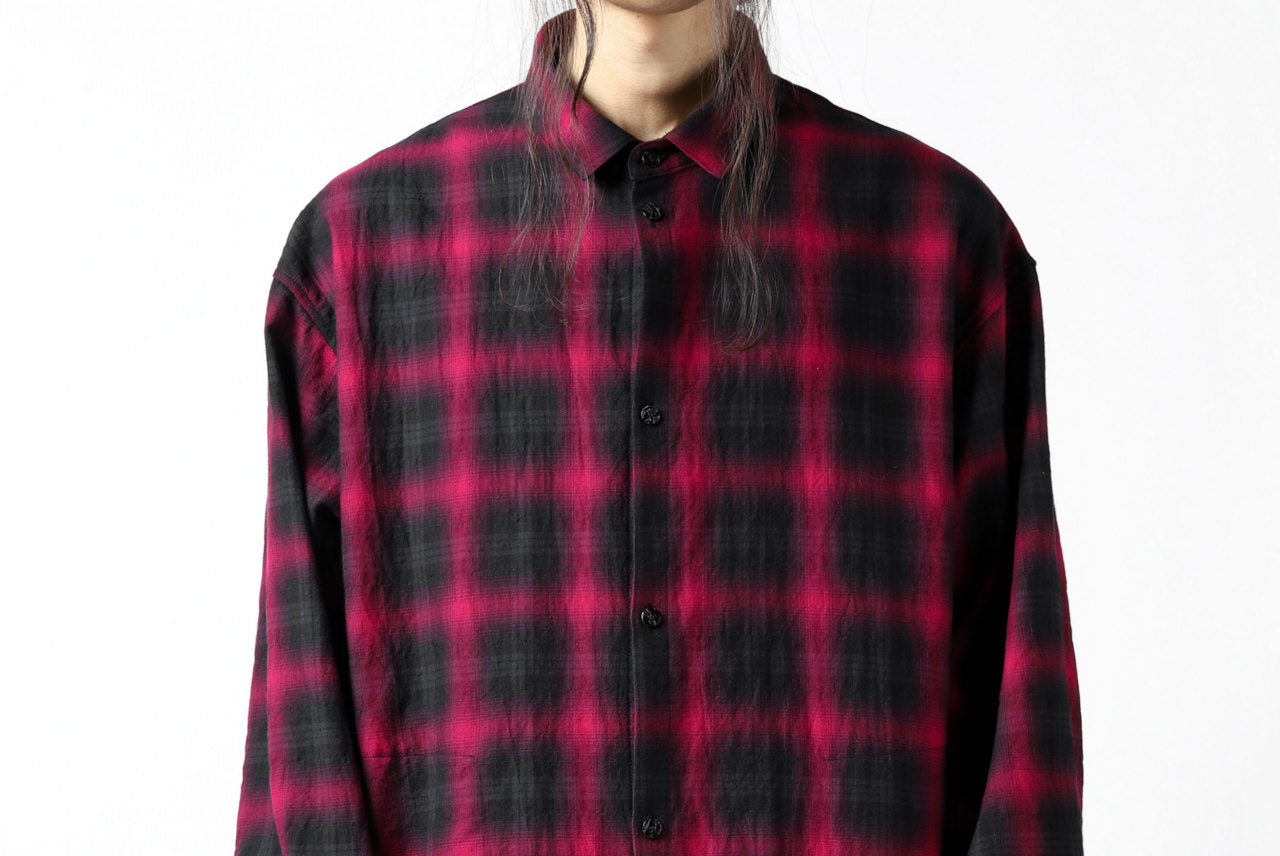 A.F ARTEFACT "OMBRE" LAYERED LONG CHECK SHIRT (BLACK x RED)